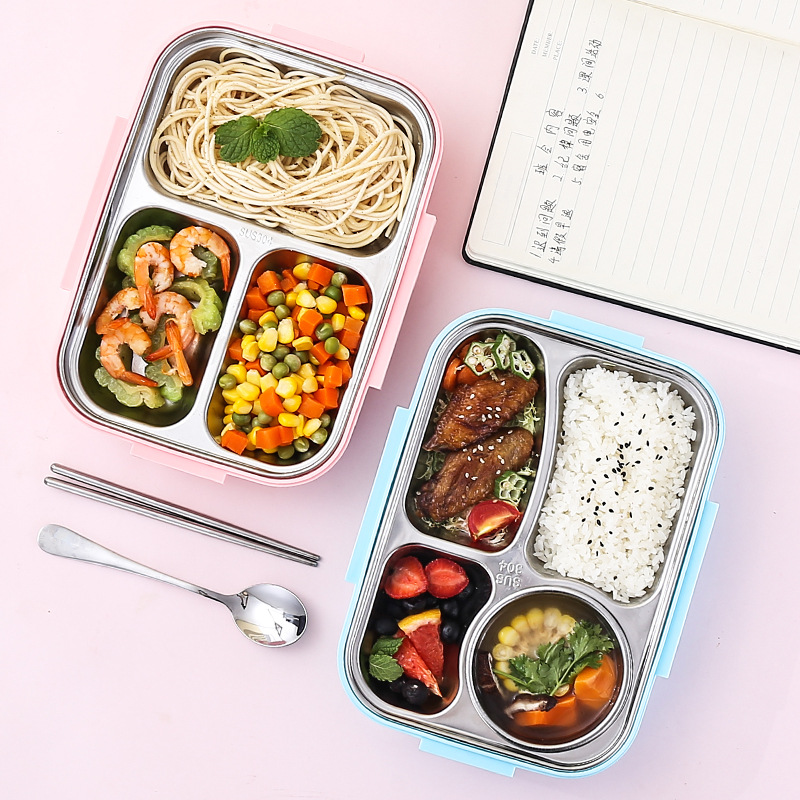 304不锈钢日式便当保温饭盒学生卡通午餐饭盒方形不锈钢饭盒|ru