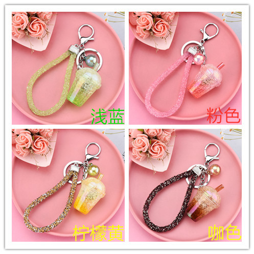 Summer Simulation Transparent Cup Luminous Keychain Ice Crack Flashing Light Acrylic Diamond Rope Pendant Car Key Chain Wholesale display picture 2