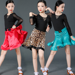 Red leopard blue white color Professional Latin dance dresses for girls kids ballroom latin competition clothing juvenile modern dance outfits for Children