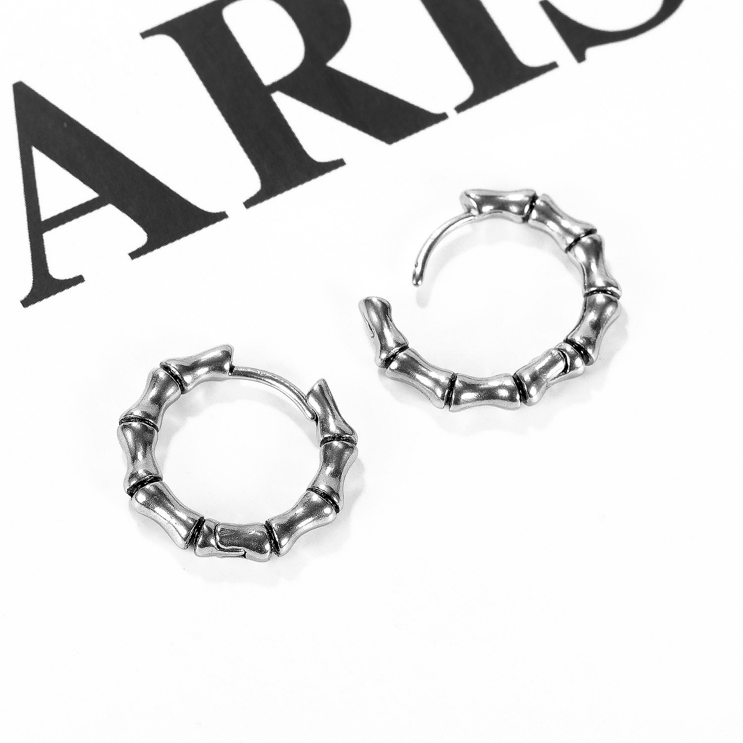 日韩复古潮流男士钛钢耳环 个性嘻哈简约竹节时尚耳饰 厂家直销