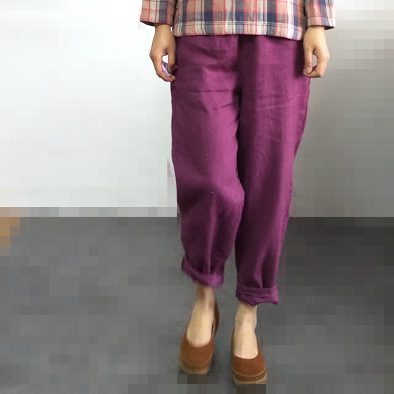 P9435新款女士九支亚麻阔腿休闲家居禅意九分裤子-阿里巴巴