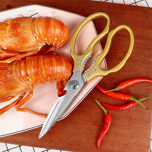Stainless steel multifunctional kitchen scissors, aluminum alloy strong chicken bone scissors, fish opening beer SK5 scissors, household gold scissors