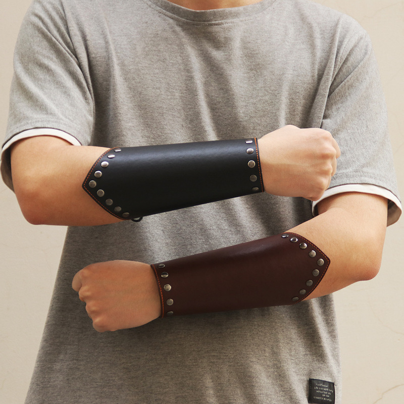 Men's Punk Bracelet Woven Wrist Bracelet Simple Wide Leather Bracelet Personalized Riding Bracelet