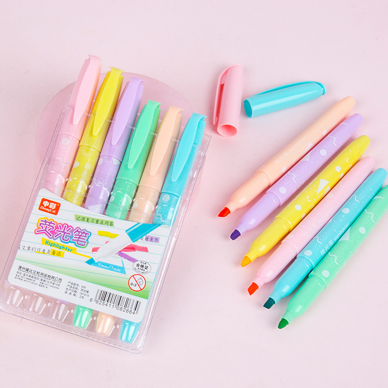 826 highlighter traje 1 Unidades 6 6 colores estudiante marcador pluma mano cuenta pluma papelería creativa tirón tapa color highlighter