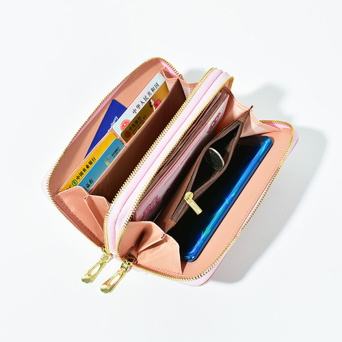 Women's Long-Style Wallet, New Arrival Wholesale, Large-Capacity Leather Clutch with Double Zipper, Heart-Printed Phone Bag