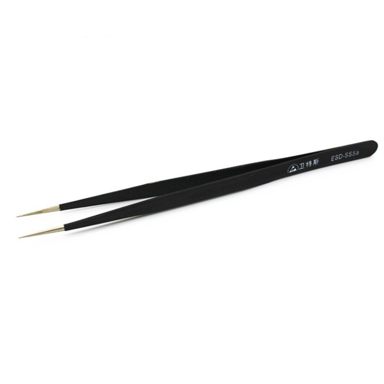 卫特斯 ESD-SSSa黑色镊子不锈钢尖头精密电子元器件焊接燕窝挑毛
