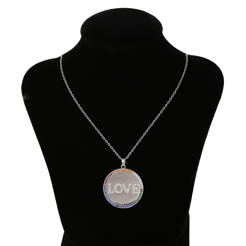 Fashion Round Love Letters Copper Inlaid Zircon Necklace Wholesale display picture 9