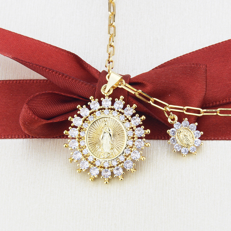 fashion  inlaid zircon round religious necklace