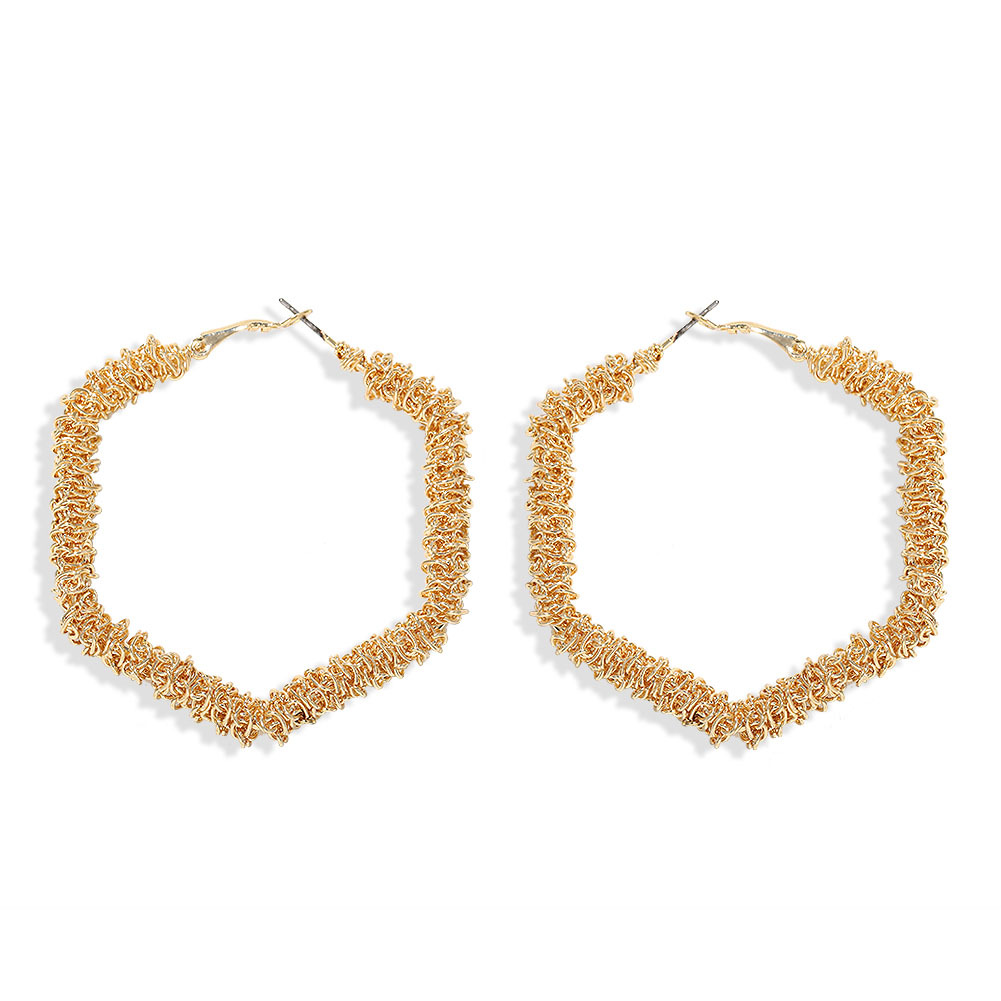 Fashion Temperament Hexagon Metal Geometric Big Ear Ring Exaggerated Simple Hollow Earrings Fashion Wholesale Nihaojewelry display picture 13