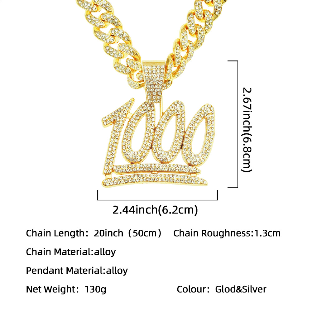 hip-hop digital pendent Cuban chain menu0027s full diamond 1000 points pendant trendy necklace
