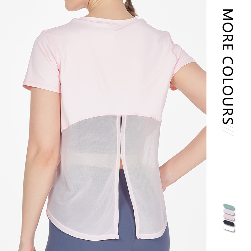 夏季纯色透气宽松运动瑜伽服健身房休闲跑步舒适亲肤短袖上衣女