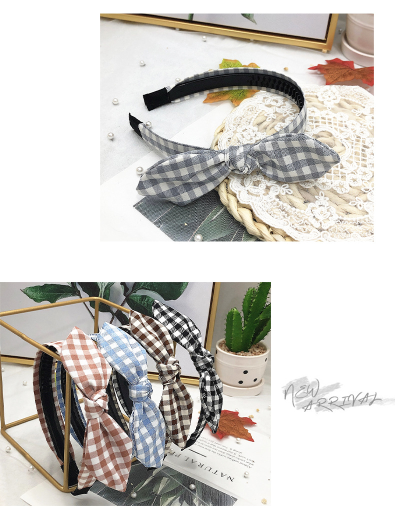 Korean New Lattice Toothed Non-slip Headband Student Ladies Sweet Bowknot Rabbit Ears Hair Accessories display picture 9