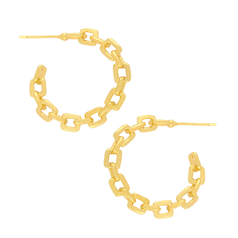 Boucle De Chaîne En Forme De C Simple Mode Géométrique Grandes Boucles D'oreilles En Cuivre Rétro Pour Femmes display picture 4