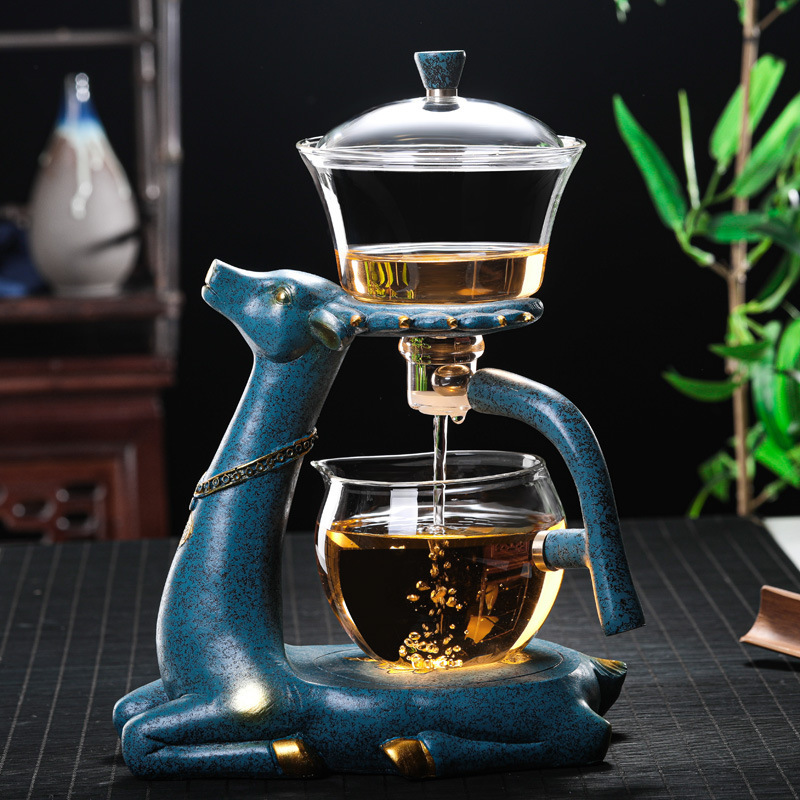 Factory Direct Sales Japanese-Style Fully Semi-Automatic Heat-Resistant Glass Teapot Magnetic Tea Infuser Lazy Teapot Heat-Resistant Tea Set