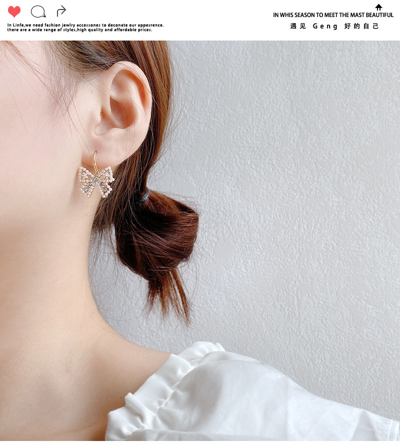 Korean Style Bow Pearl Earrings Ear Jewelry display picture 8