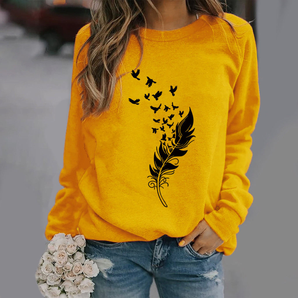 Winter, Autumn Season Women's Gender Women's Hoodie Long Sleeve Hoodies & Sweatshirts Printing Casual Feather Bird