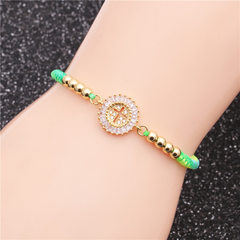 Copper Micro-inlaid Color Zirconium Cross Bracelet display picture 5