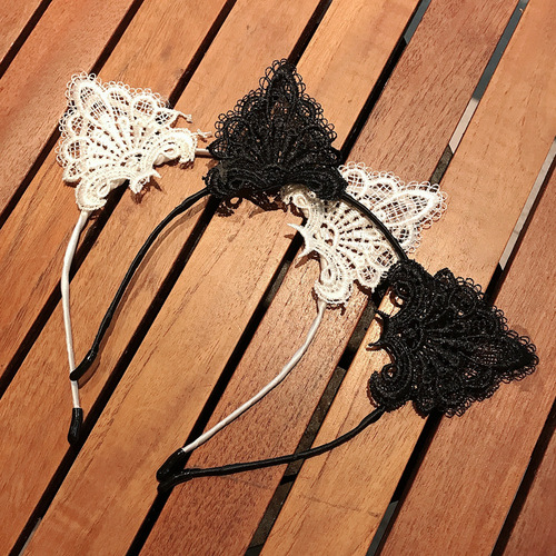 Black lace cat ear headband for women, cute, sweet and sexy headband, thin edge face wash scarf, Korean hairpin headdress