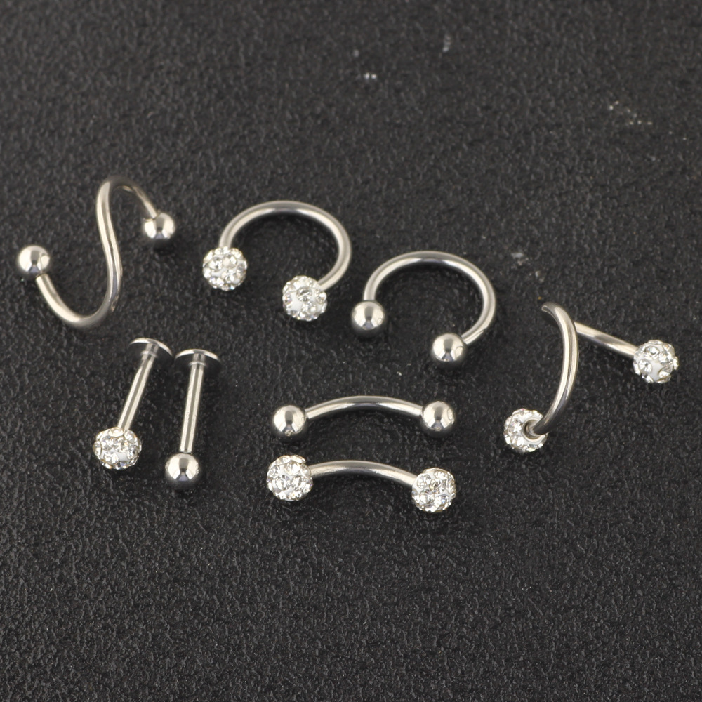 8-Piece Stainless Steel Lip Nails Eyebrow Nails Nose Nails Belly Button Ring Piercing Jewelry Set Rose Gold detail image 9