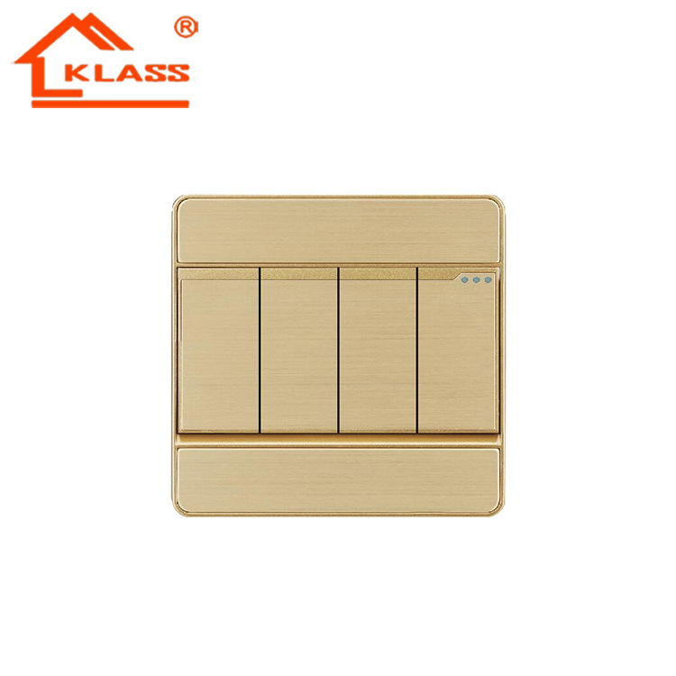 孟加拉外销出口86型金色铝拉丝变态点开关平板墙壁四开双控开关