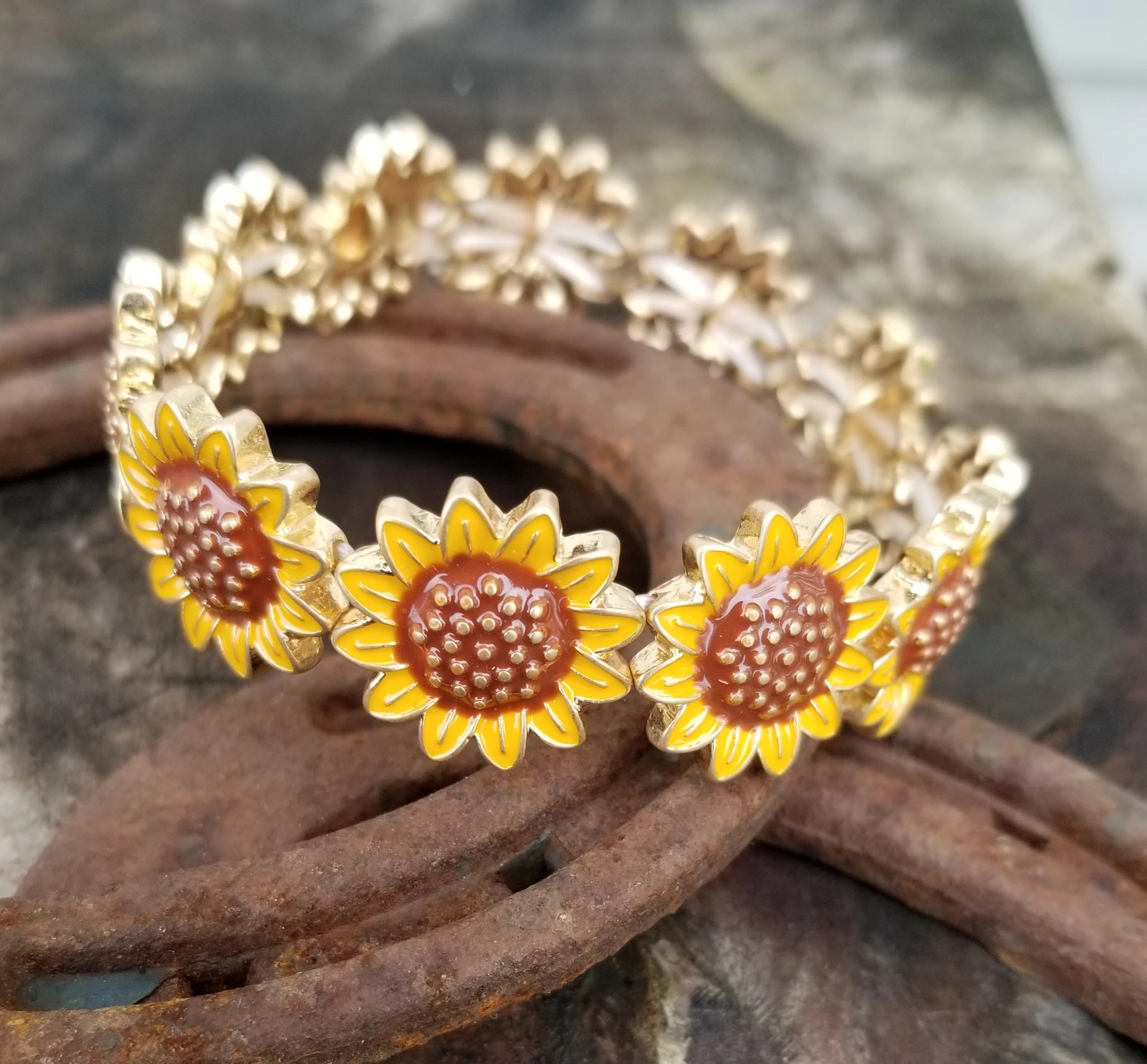 Elegant Pastoral Sunflower Alloy Enamel Women's Bracelets display picture 2