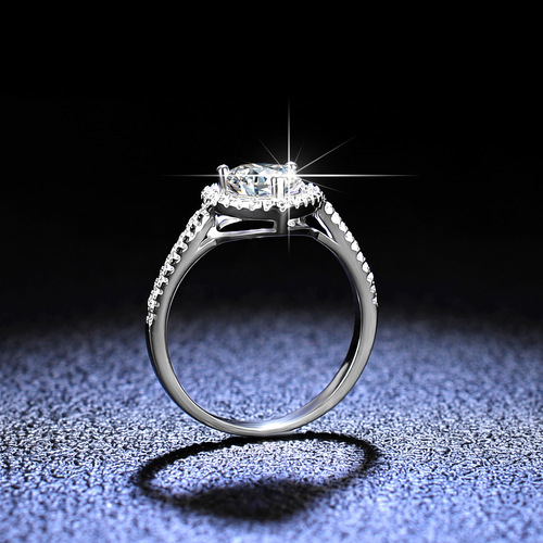 Diamond Ring Heart Shape Hollow 925 Silver Ring for Women, Live Streaming Cooperation, 1 Carat Ring