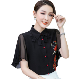 爱衣买衣女土雪纺衫女衬衫宽松遮肚子上衣显瘦洋气小衫胖mm大码夏