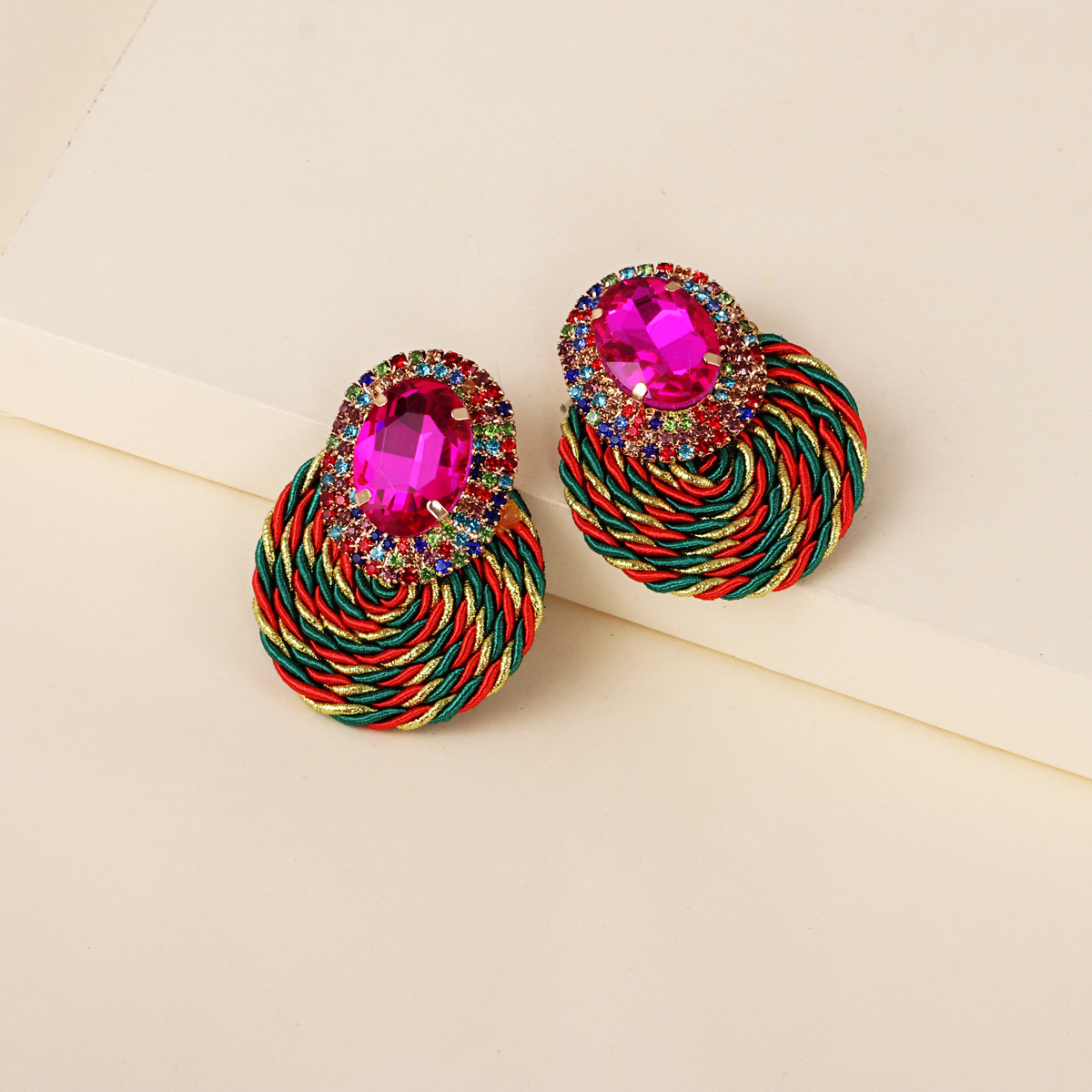 Korean New Fashion Wild Rhinestone Geometric Round Exaggerated Earrings display picture 5
