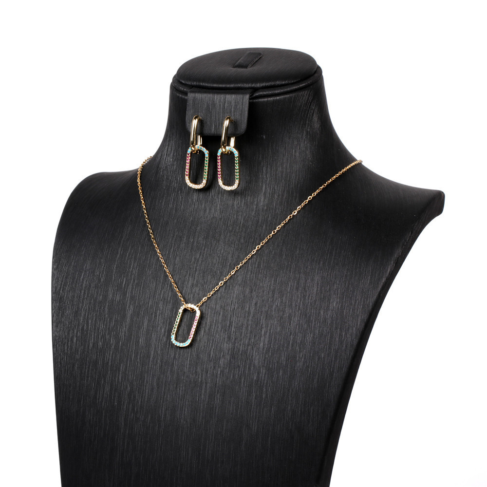 Fashion Star Inlaid Zircon Necklace Geometric Earrings display picture 7