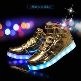 儿童运动鞋潮鞋子2023亚马逊热销款led童灯鞋 充电高帮儿童发光鞋