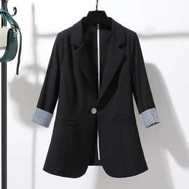 跨境2020年春秋新款韩版小西装外套女修身垂感薄款七分袖上衣
