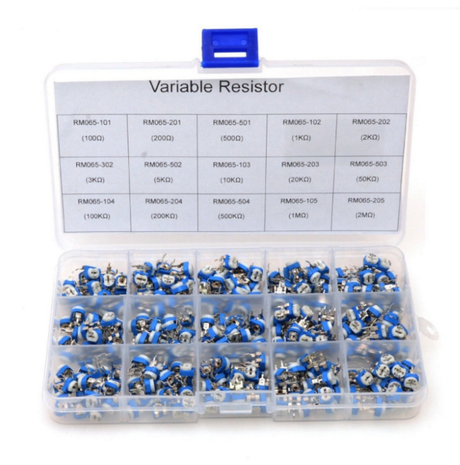 100欧-500k蓝白可调电位器包 微调卧式电阻元件15种各10个