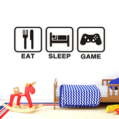 跨境新款英文牆貼GAME EAT SLEEP客廳臥室兒童房自粘裝飾畫 KS310