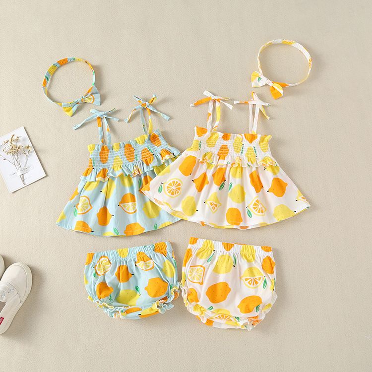 Lemon Print Baby Dress Set for Girls Summer Wear