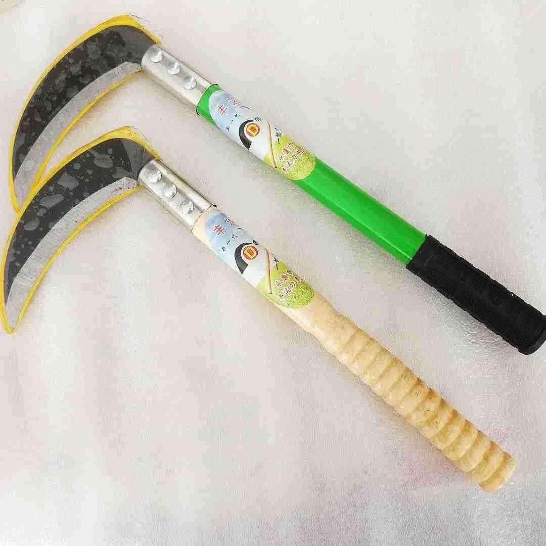 丰达农用镰刀150木柄割草刀铁柄月牙收割刀锰钢园林除草刀具锋利