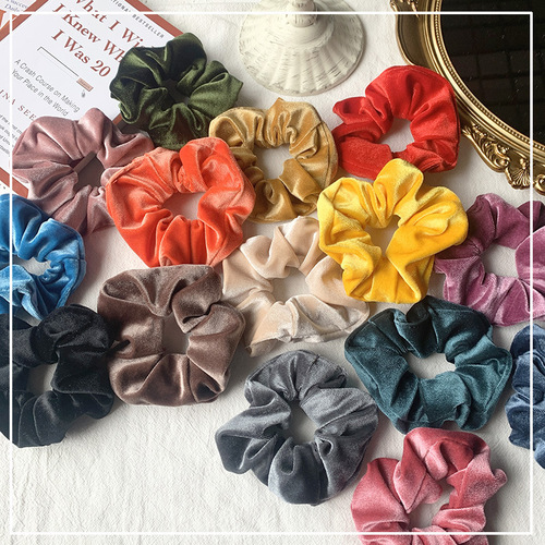 Cross-border Amazon hair tie manufacturer, velvet gold satin hair tie, head flower hair accessory direct sale and wholesale