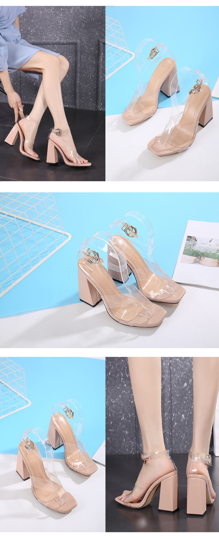 square toe thick high heel buckled sandals nihaostyles wholesale clothing NSSO82279