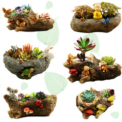 Zakka factory direct sales imitation stone tree wood creative cartoon succulents micro landscape resin flower pot flower holder