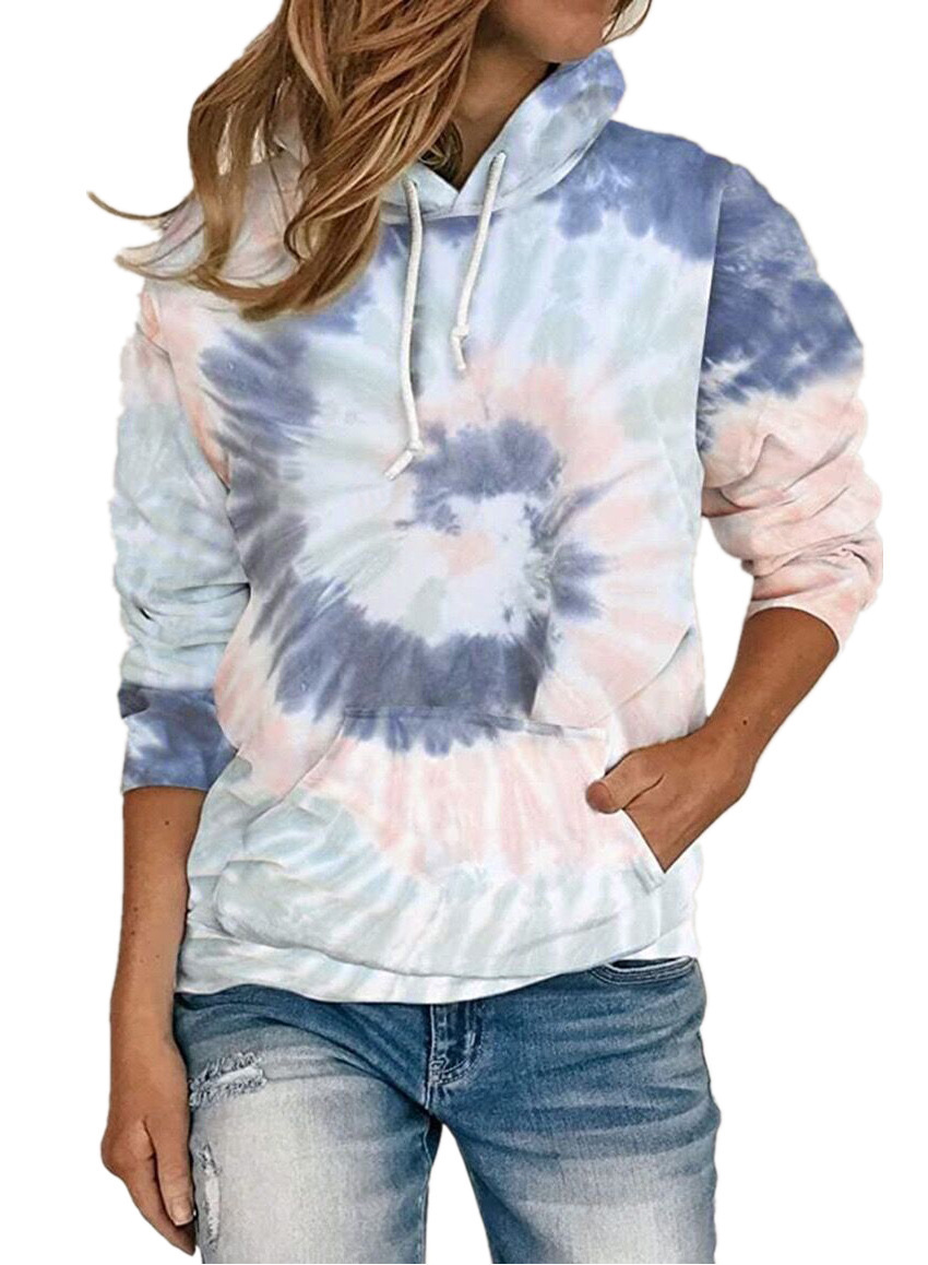 autumn and winter new women s loose tie-dye printed hooded long-sleeved sweater NSYF858