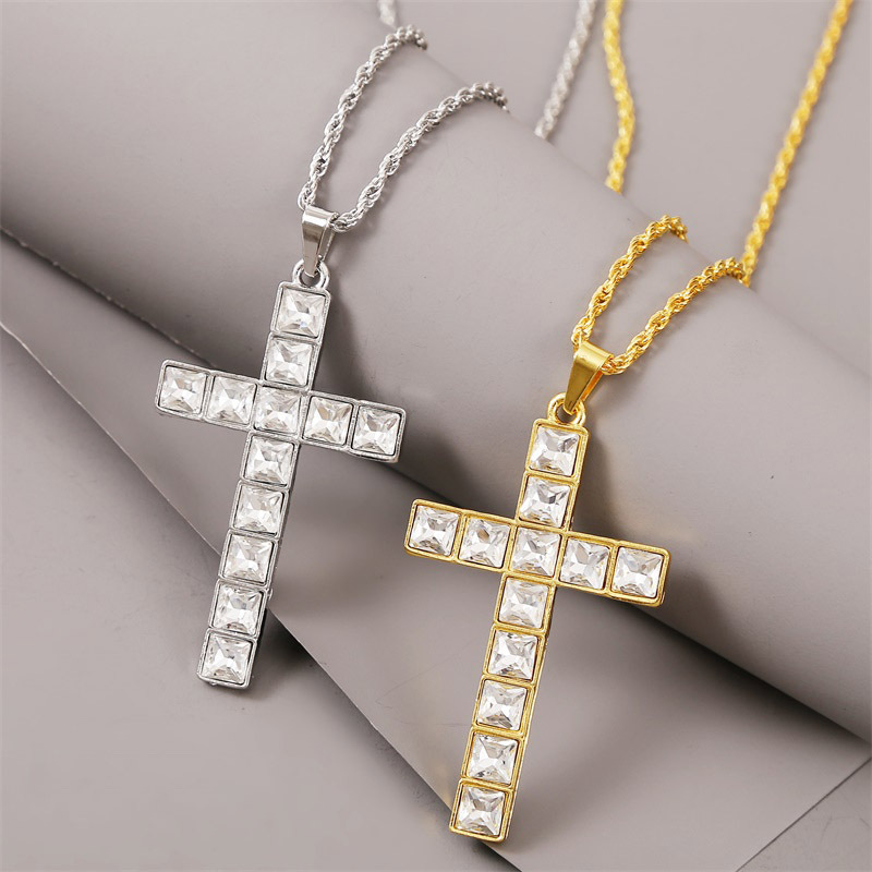 exaggerated hip hop cross necklace creative hip-hop rhinestone pendant jewelry wholesale nihaojewelr