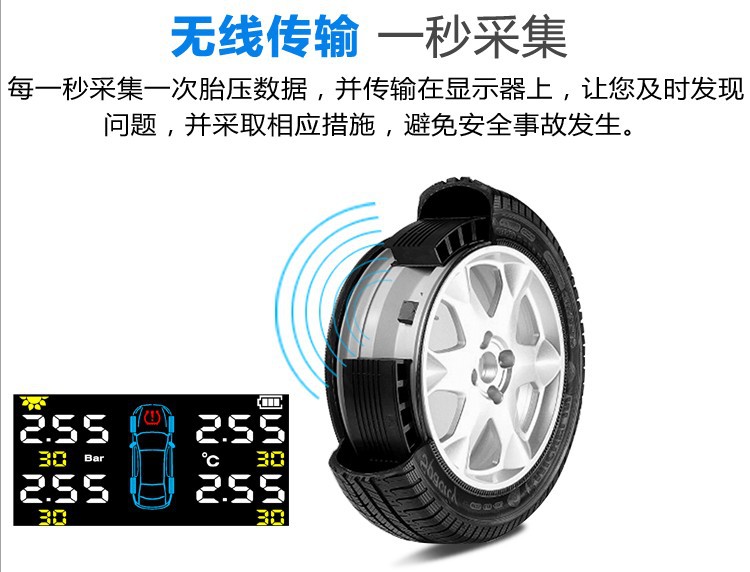 New large screen wireless tire pressure monitoring system solar large screen tire pressure monitor TPMS tire pressure built-in