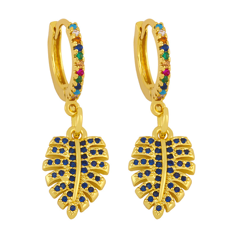 Creative Leaf Micro-inlaid Colorful Zircon Earrings display picture 5