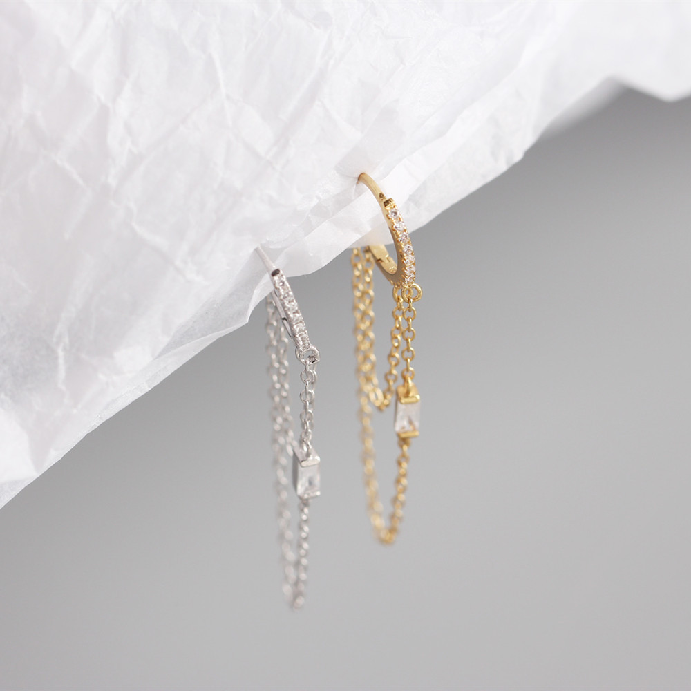 Earrings Classification 1 Pair Quantity Simple S925 Sterling Silver Chain Tassel Ear Buckle Wholesale Nihaojewelry