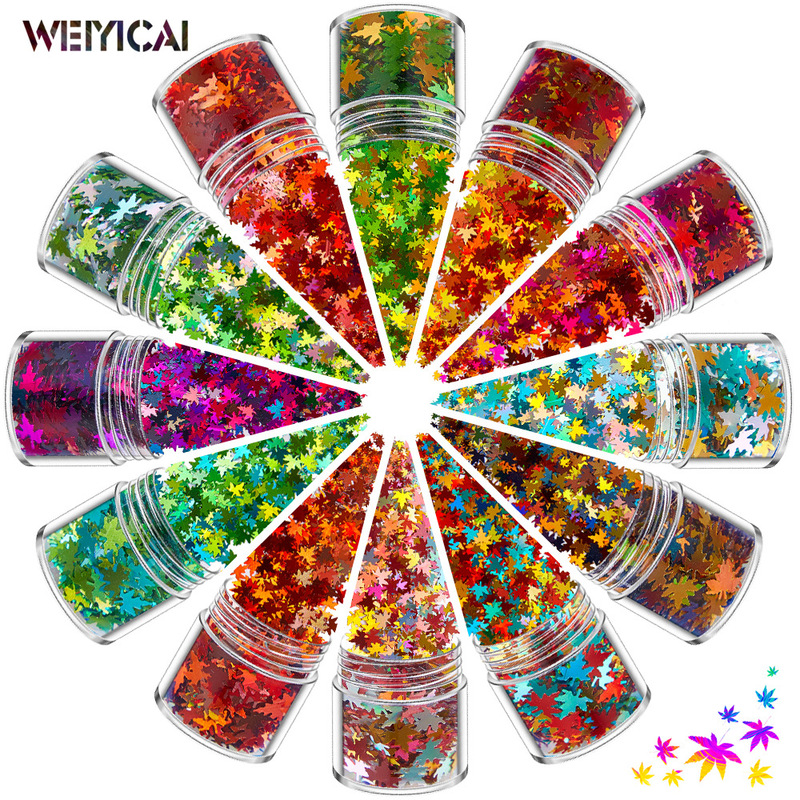 Halloween Autumn Maple Leaf Sequins 12 Color Mixed Nail Art Sequins Set Gradient Nail Art Jewelry Drill Nail Stickers