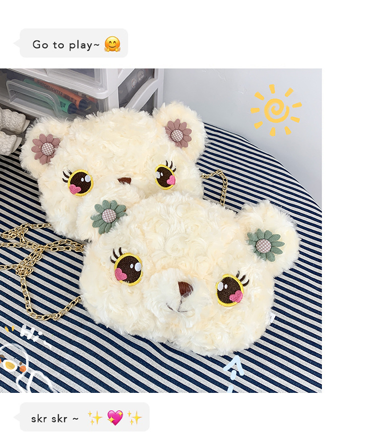 Autumn New Soft Cute Girls Heart Bear Soft Messenger Plush Chain Single Shoulder Coin Purse display picture 28