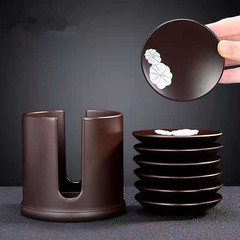 Wholesale set of plastic with tin inlay lotus leaf-shaped household coasters, tea tray accessories, minimalist heat-insulating pads, round storage