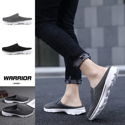 2024 new summer cross-border large size casual shoes half-support women's shoes single shoes men's flat slip-on sandals mesh breathable