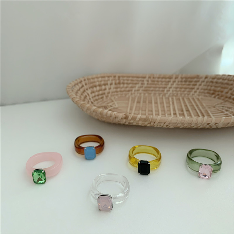 Fashion Candy Color Gem Ring Transparent Jelly Texture Ring display picture 2