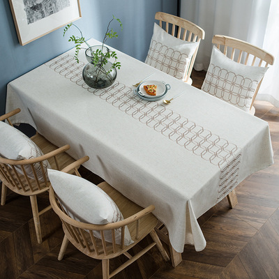 棉麻桌布布艺北欧ins风餐桌垫防水免洗长方形茶几台布绣花小清新