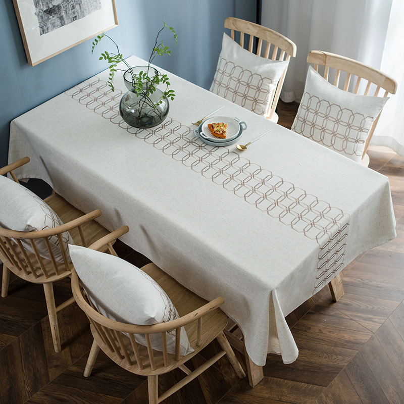 棉麻桌布布艺北欧ins风餐桌垫防水免洗长方形茶几台布绣花小清新